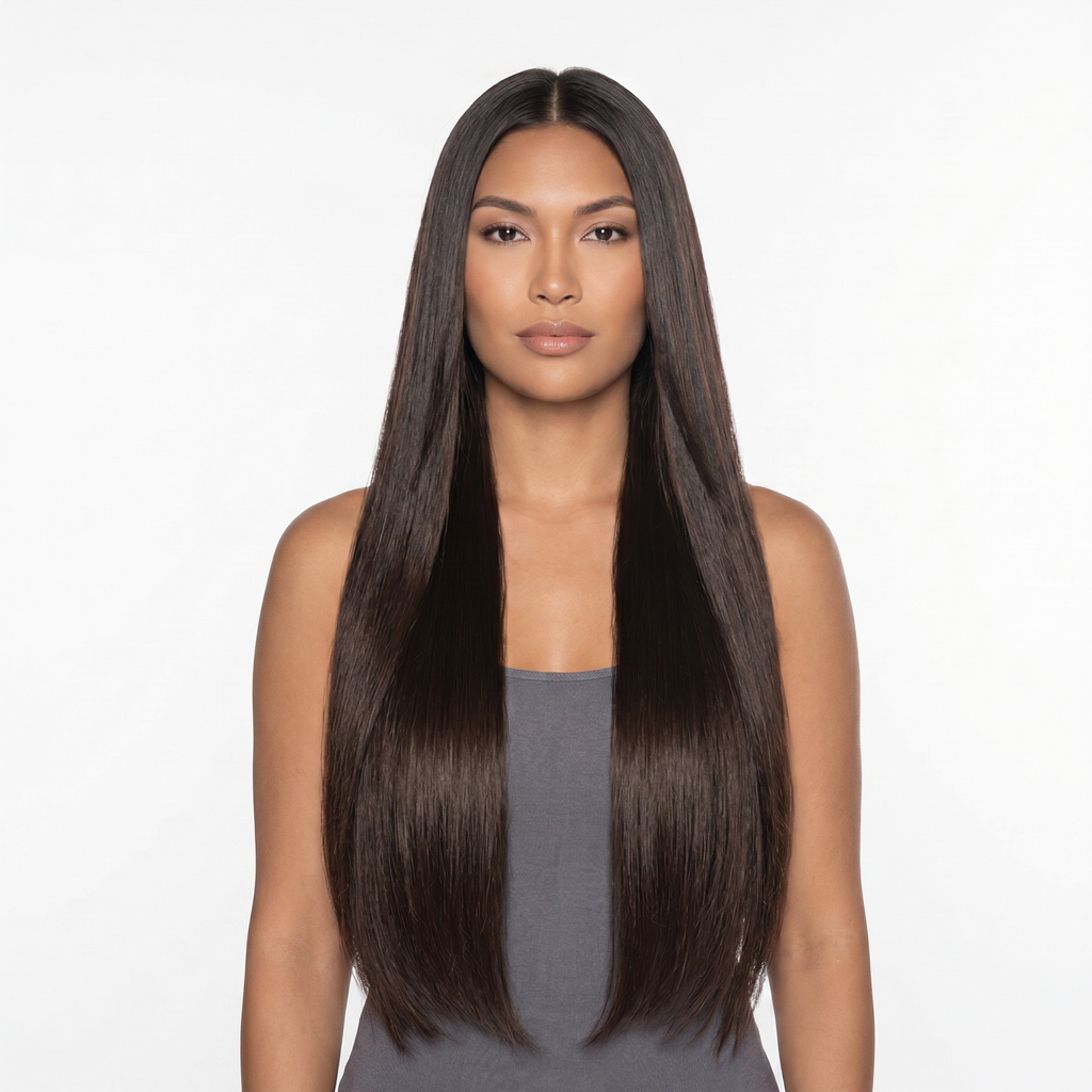 Extensión en Cortina Lisa Castaño Oscuro — Cabello 100% Humano - Imagen 2
